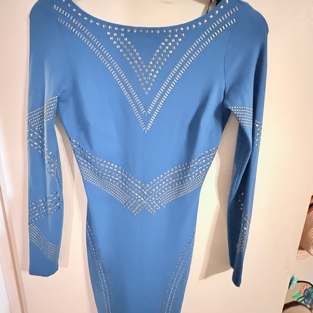 bebe Blue Long Sleeve Studded Dress